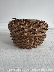 MaxSold Auction: Vintage Strawberry Curled Woven Basket with Lid - Small Storage Basket with Woven Detail - Kingston (Ontario, Canada) SELLER MANAGED Downsizing Online Auction - Bishop Street