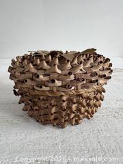 MaxSold Auction: Vintage Strawberry Curled Woven Basket with Lid - Small Storage Basket with Woven Detail - Kingston (Ontario, Canada) SELLER MANAGED Downsizing Online Auction - Bishop Street