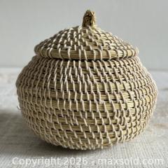 MaxSold Auction: Vintage Tight Woven Basket with Lid - Small Storage Basket - Kingston (Ontario, Canada) SELLER MANAGED Downsizing Online Auction - Bishop Street