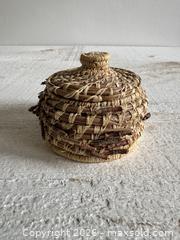 MaxSold Auction: Vintage Tight Woven Lidded Pine Needle Basket - Small Storage Basket - Kingston (Ontario, Canada) SELLER MANAGED Downsizing Online Auction - Bishop Street