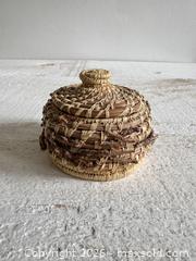 MaxSold Auction: Vintage Tight Woven Lidded Pine Needle Basket - Small Storage Basket - Kingston (Ontario, Canada) SELLER MANAGED Downsizing Online Auction - Bishop Street