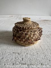 MaxSold Auction: Vintage Tight Woven Lidded Pine Needle Basket - Small Storage Basket - Kingston (Ontario, Canada) SELLER MANAGED Downsizing Online Auction - Bishop Street