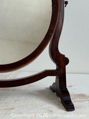 MaxSold Auction: Vintage Wood Framed Vanity Mirror with Oval Design and Tilt Mirror - Vintage Wooden Tabletop Mirror - Kingston (Ontario, Canada) SELLER MANAGED Downsizing Online Auction - Bishop Street