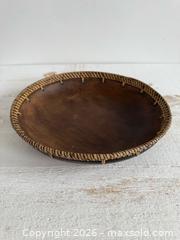 MaxSold Auction: Vintage Wooden Bowl with Wicker Woven Trim Detailing - Kingston (Ontario, Canada) SELLER MANAGED Downsizing Online Auction - Bishop Street