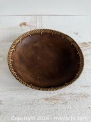 MaxSold Auction: Vintage Wooden Bowl with Wicker Woven Trim Detailing - Kingston (Ontario, Canada) SELLER MANAGED Downsizing Online Auction - Bishop Street