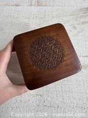 MaxSold Auction: Vintage Wooden Box with Carved Design, Light Wood Inside and Hinged Lid - Kingston (Ontario, Canada) SELLER MANAGED Downsizing Online Auction - Bishop Street