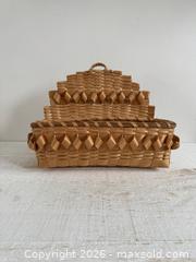 MaxSold Auction: Vintage Woven Hanging Wall Basket - Woven Storage Basket with Woven Back and Loop Hanger - Kingston (Ontario, Canada) SELLER MANAGED Downsizing Online Auction - Bishop Street