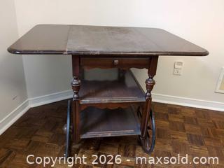 MaxSold Auction: Antique Solid Wood Serving Cart with Drop Leaves - Ajax (Ontario, Canada) SELLER MANAGED Downsizing Online Auction - Meekings Drive