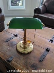 MaxSold Auction: Brass-Plated Banker's Desk Lamp with Green Glass Shade - Ajax (Ontario, Canada) SELLER MANAGED Downsizing Online Auction - Meekings Drive