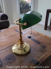 MaxSold Auction: Brass-Plated Banker's Desk Lamp with Green Glass Shade - Ajax (Ontario, Canada) SELLER MANAGED Downsizing Online Auction - Meekings Drive