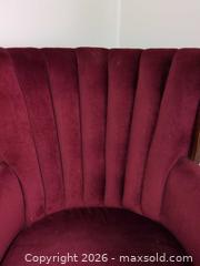 MaxSold Auction: Burgundy Velvet Armchair with Wood Frame - Ajax (Ontario, Canada) SELLER MANAGED Downsizing Online Auction - Meekings Drive