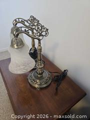 MaxSold Auction: Pair of Victorian Ornate Metal & Glass Table Lamps - Ajax (Ontario, Canada) SELLER MANAGED Downsizing Online Auction - Meekings Drive