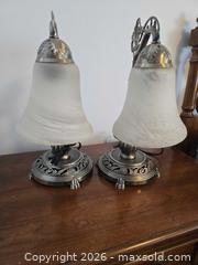 MaxSold Auction: Pair of Victorian Ornate Metal & Glass Table Lamps - Ajax (Ontario, Canada) SELLER MANAGED Downsizing Online Auction - Meekings Drive