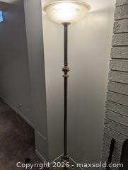 MaxSold Auction: Traditional Brass Floor Lamp with Glass Torchiere Shade - Ajax (Ontario, Canada) SELLER MANAGED Downsizing Online Auction - Meekings Drive