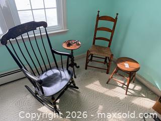 MaxSold Auction: Assorted Vintage Wooden Chairs & Small Furniture Lot B - Kingston (Massachusetts, USA) PARTNER MANAGED Estate Sale Online Auction - Grove Street