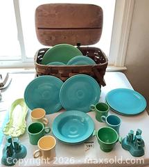 MaxSold Auction: Fiesta (Homer Laughlin) Multicolor Dinnerware Set with Picnic Basket A - Kingston (Massachusetts, USA) PARTNER MANAGED Estate Sale Online Auction - Grove Street