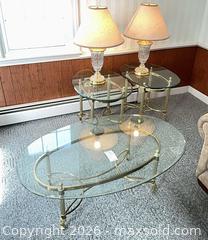 MaxSold Auction: Glass and Brass Traditional Coffee & End Table Set with Lamps B - Kingston (Massachusetts, USA) PARTNER MANAGED Estate Sale Online Auction - Grove Street