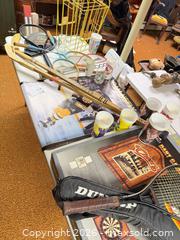 MaxSold Auction: Lot of Hockey Sticks, Tennis Rackets, Boxed Cheers Dart Game & Collectibles B - Kingston (Massachusetts, USA) PARTNER MANAGED Estate Sale Online Auction - Grove Street