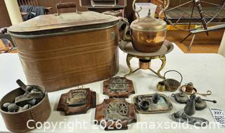 MaxSold Auction: Mixed Lot: Copper Wash Tub, Brass, Pewter, More A - Kingston (Massachusetts, USA) PARTNER MANAGED Estate Sale Online Auction - Grove Street