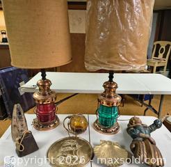 MaxSold Auction: Pair Nautical Brass Table Lamps with Burlap Shades & Maritime Accents B - Kingston (Massachusetts, USA) PARTNER MANAGED Estate Sale Online Auction - Grove Street