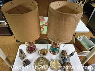 MaxSold Auction: Pair Nautical Brass Table Lamps with Burlap Shades & Maritime Accents B - Kingston (Massachusetts, USA) PARTNER MANAGED Estate Sale Online Auction - Grove Street