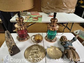 MaxSold Auction: Pair Nautical Brass Table Lamps with Burlap Shades & Maritime Accents B - Kingston (Massachusetts, USA) PARTNER MANAGED Estate Sale Online Auction - Grove Street