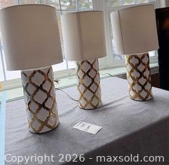 MaxSold Auction: Set of 3 Modern Ceramic Table Lamps with Fabric Shades A - Kingston (Massachusetts, USA) PARTNER MANAGED Estate Sale Online Auction - Grove Street