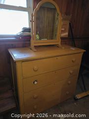 MaxSold Auction: Solid Wood Mustard Yellow Dresser with Mirror, 4 Drawers B - Kingston (Massachusetts, USA) PARTNER MANAGED Estate Sale Online Auction - Grove Street