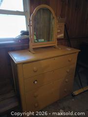 MaxSold Auction: Solid Wood Mustard Yellow Dresser with Mirror, 4 Drawers B - Kingston (Massachusetts, USA) PARTNER MANAGED Estate Sale Online Auction - Grove Street