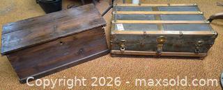 MaxSold Auction: Vintage Wooden Cedar-Lined Steamer Trunk with Brass Fittings B - Kingston (Massachusetts, USA) PARTNER MANAGED Estate Sale Online Auction - Grove Street