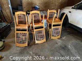 MaxSold Auction: 8 Upholstered Wood Chairs, most are stable, few need repair - matching table Lot 45 - Kingston (Ontario, Canada) SELLER MANAGED Downsizing Online Auction -  Bur Brook Road