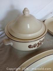 MaxSold Auction: Pfaltzgraff "Village" Stoneware Serving Set - 6 Pieces - Made in USA - Vintage - Sun City (Arizona, USA) SELLER MANAGED Reseller Online Auction - West Forrester Drive