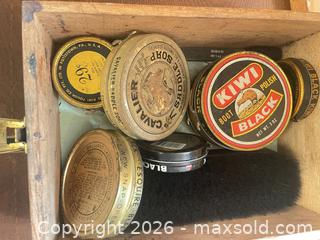 MaxSold Auction: Vintage Mid-Century Wooden Shoe Shiner Box with Brushes & Polish - Northampton Township (Pennsylvania, USA) SELLER MANAGED Reseller Online Auction - Devon Road