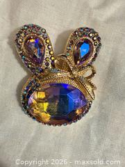 MaxSold Auction: GORGEOUS GOLD TONE EASTER BUNNY FACE W EARS W LARGE CRYSTAL & RHINESTONES BROOCH PIN - Warwick Township (Pennsylvania, USA) SELLER MANAGED Estate Sale Online Auction - Crocker Lane