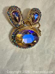 MaxSold Auction: GORGEOUS GOLD TONE EASTER BUNNY FACE W EARS W LARGE CRYSTAL & RHINESTONES BROOCH PIN - Warwick Township (Pennsylvania, USA) SELLER MANAGED Estate Sale Online Auction - Crocker Lane