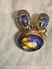 MaxSold Auction: GORGEOUS GOLD TONE EASTER BUNNY FACE W EARS W LARGE CRYSTAL & RHINESTONES BROOCH PIN - Warwick Township (Pennsylvania, USA) SELLER MANAGED Estate Sale Online Auction - Crocker Lane