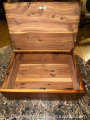 MaxSold Auction: UNIQUE RARE CEDAR CHEST 18.5x12.25x6.5” cedar box WITH EAGLE IN A ACORN CARVING  - Warwick Township (Pennsylvania, USA) SELLER MANAGED Estate Sale Online Auction - Crocker Lane