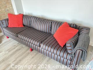 MaxSold Auction: 3-Seat Striped Multi-Color Sofa with Wooden Turned Legs - Toronto (Ontario, Canada) SELLER MANAGED Downsizing Online Auction - Poplar Plains Road