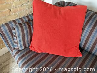 MaxSold Auction: 3-Seat Striped Multi-Color Sofa with Wooden Turned Legs - Toronto (Ontario, Canada) SELLER MANAGED Downsizing Online Auction - Poplar Plains Road