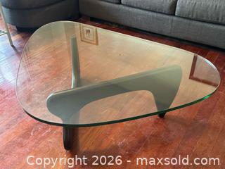 MaxSold Auction: Noguchi Style Contemporary Triangle Glass Coffee Table with Wood Base - Toronto (Ontario, Canada) PARTNER MANAGED Estate Sale Online Auction - La Rose Avenue
