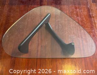 MaxSold Auction: Noguchi Style Contemporary Triangle Glass Coffee Table with Wood Base - Toronto (Ontario, Canada) PARTNER MANAGED Estate Sale Online Auction - La Rose Avenue