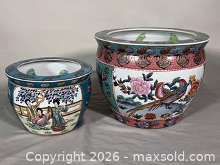 MaxSold Auction: (2) Chinese Hand Painted Porcelain Koi Fish Planter Bowls and Wooden Stand  - Toronto (Ontario, Canada) SELLER MANAGED Reseller Online Auction - Chesswood Drive