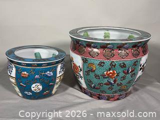 MaxSold Auction: (2) Chinese Hand Painted Porcelain Koi Fish Planter Bowls and Wooden Stand  - Toronto (Ontario, Canada) SELLER MANAGED Reseller Online Auction - Chesswood Drive