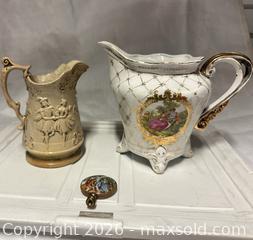 MaxSold Auction: Lot of 2 Antique Carafes and Lamp Finial Hand Colored - Los Angeles (California, USA) SELLER MANAGED Estate Sale Online Auction -  Troost Avenue (STORAGE)