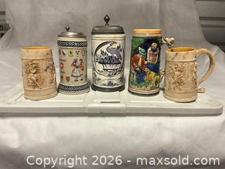 MaxSold Auction: Lot of 5 Beer Steins of Various Types - Los Angeles (California, USA) SELLER MANAGED Estate Sale Online Auction -  Troost Avenue (STORAGE)