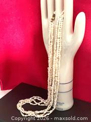 MaxSold Auction: Gorgeous vintage marked 14 k gold multi strand pearl very long necklace  - Hamilton (Ontario, Canada) SELLER MANAGED Estate Sale Online Auction -  Chegwin Street