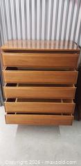 MaxSold Auction: Mid-Century Modern Walnut 5-Drawer Chest – 36” x 18” x 45” - Toronto (Ontario, Canada) SELLER MANAGED Downsizing Online Auction - Bridgeland (STORAGE)