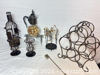 MaxSold Auction: Antique Bronze Metal Wine Rack & Glass Carafe Set (6-Bottle) - Sunnyvale (California, USA) SELLER MANAGED Reseller Online Auction - Reseda Drive
