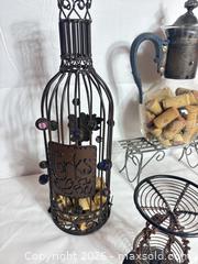 MaxSold Auction: Antique Bronze Metal Wine Rack & Glass Carafe Set (6-Bottle) - Sunnyvale (California, USA) SELLER MANAGED Reseller Online Auction - Reseda Drive