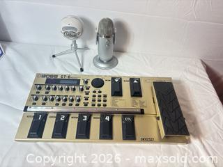MaxSold Auction: Audio Equipment Lot: BOSS GT-6, Blue Snowball, USB Mic, Stands - Sunnyvale (California, USA) SELLER MANAGED Reseller Online Auction - Reseda Drive